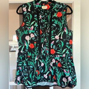 kate spade Black Floral Sleeveless Ruffle Blouse